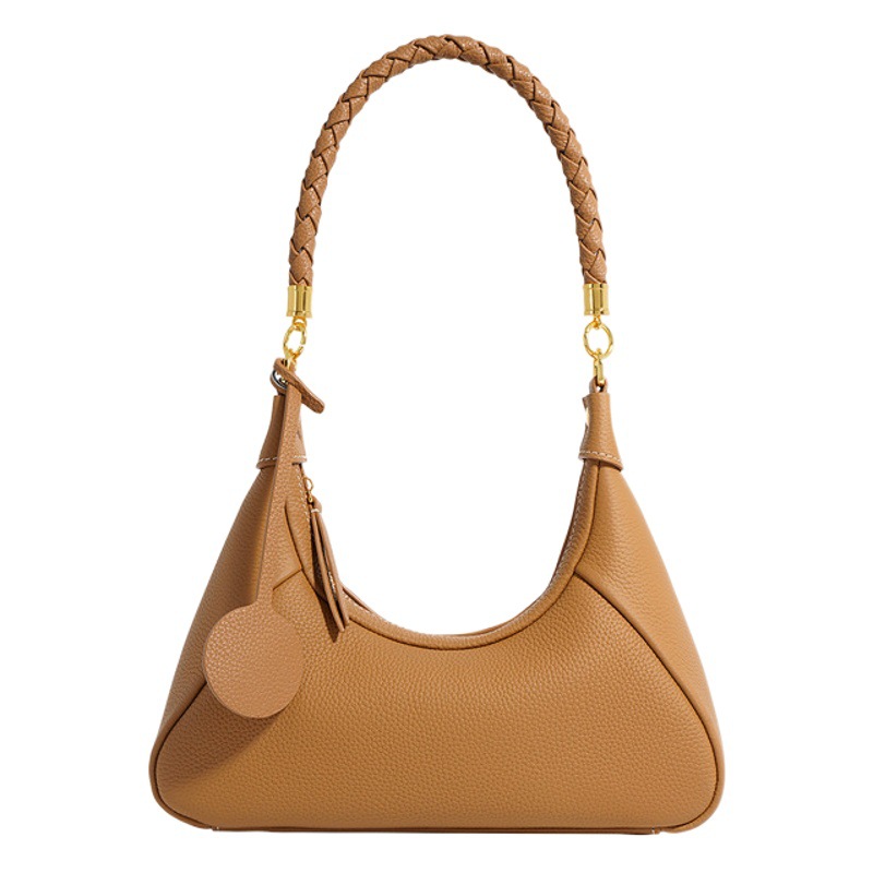 Bolso bandolera tipo media luna para mujer 2025, nuevo bolso de cuero vacuno con textura de alta gama, bolso baguette de hombro cruzado para viajeras.