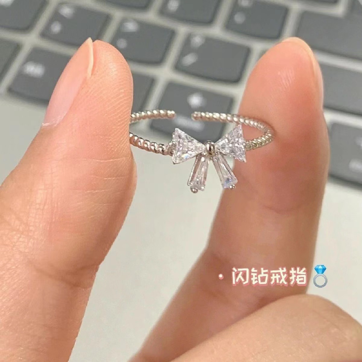Anello regolabile aperto "Time Princess" con fiocco in argento, dolce e versatile, per ragazze._voghion.com