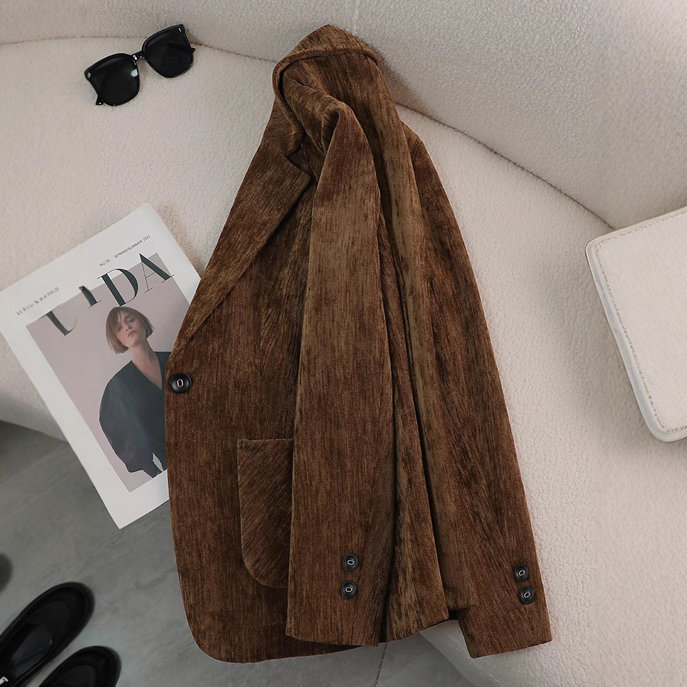 khaki Small Suit Jacket Women's 2024 Autumn and Winter Foreign Trade Advanced Sense Casual Small Suit Jacket Long Sleeve Jacket