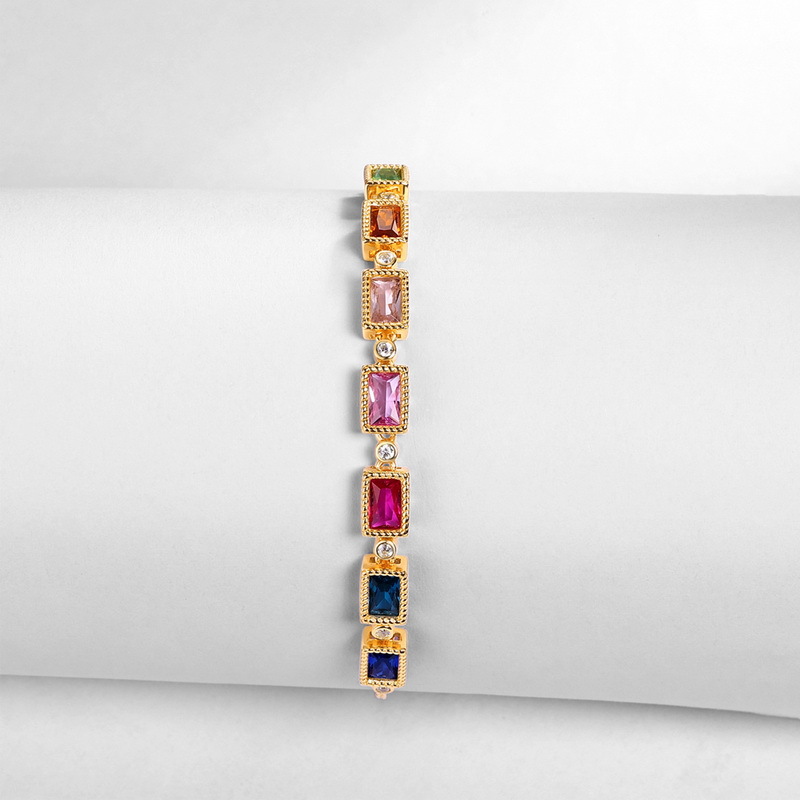 Nuevo estilo transfronterizo de moda de lujo ligero arco iris pulsera de circonio S925 plata chapada en oro con incrustaciones de joyas de varios colores regalos de vacaciones