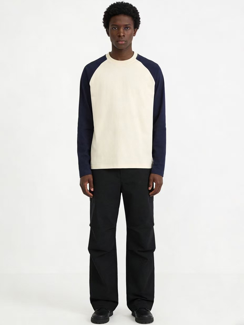 Men's Colour Block Raglan Long Sleeve T-shirt Loose Fit Casual_voghion.com