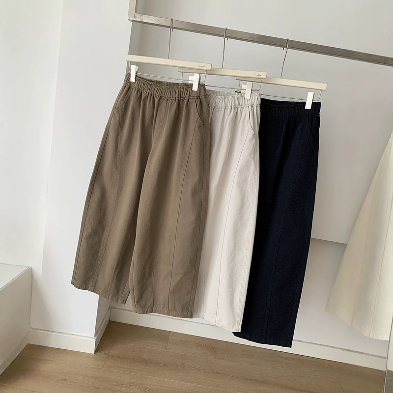 Early autumn collection~100% cotton women's cropped pants, high-waisted, wide-leg, curved-leg design, casual and versatile wide-leg pants for women Early autumn collection~100% cotton women's cropped pants, high-waisted, wide-leg, curved-leg design, casual and versatile wide-leg pants for women