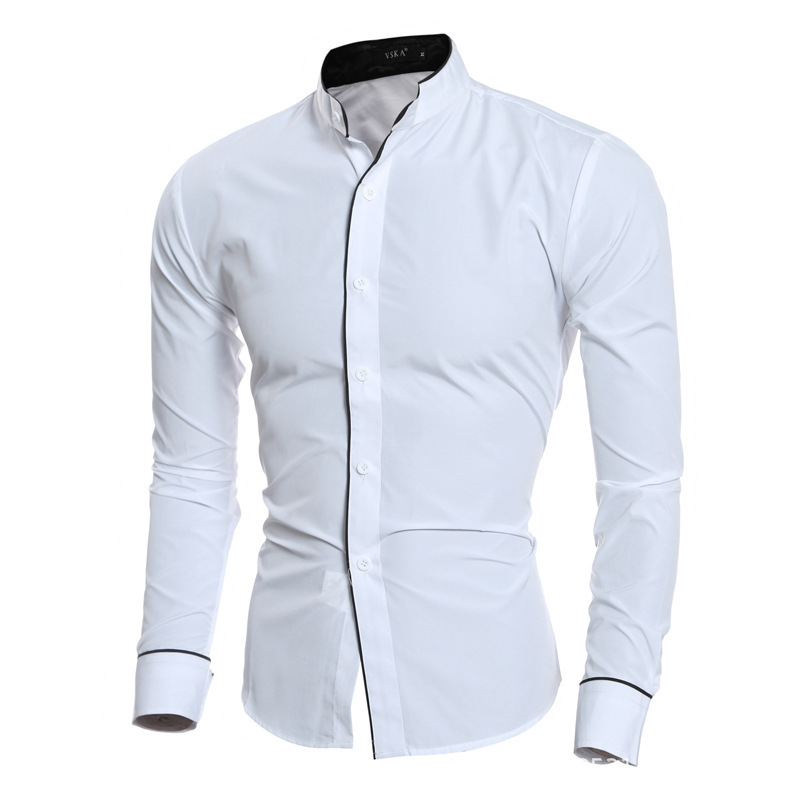 Primavera nuevos hombres de color puro simple casual estilo coreano camisa delgada de manga larga camisa de hombre camisa de fondo promoción de envío gratis