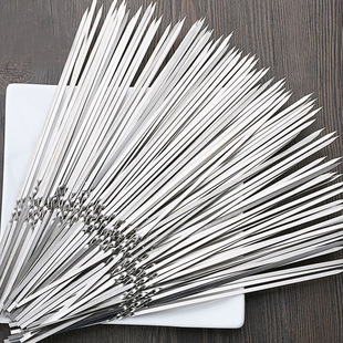 Stainless Steel Barbecue Skewers Flat Skewers Outdoor Lamb Skewers Barbecue Skewers Steel Skewers Iron Skewers Round Skewers Full Set of Tools Needles