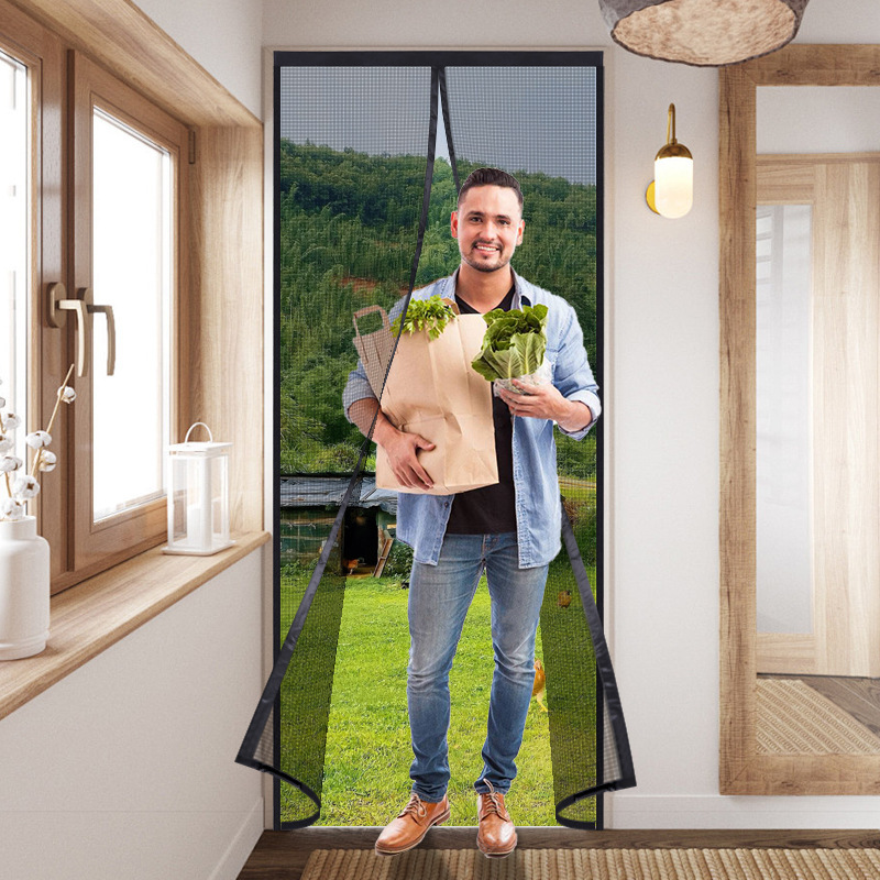 Fiberglass Mesh Mosquito-Proof Door Curtain, Magnetic Partition Curtain, Self-Adhesive Screen Door and Window Screen, No-Drill Installation, Durable, Flame-Retardant, Magnetic Suction