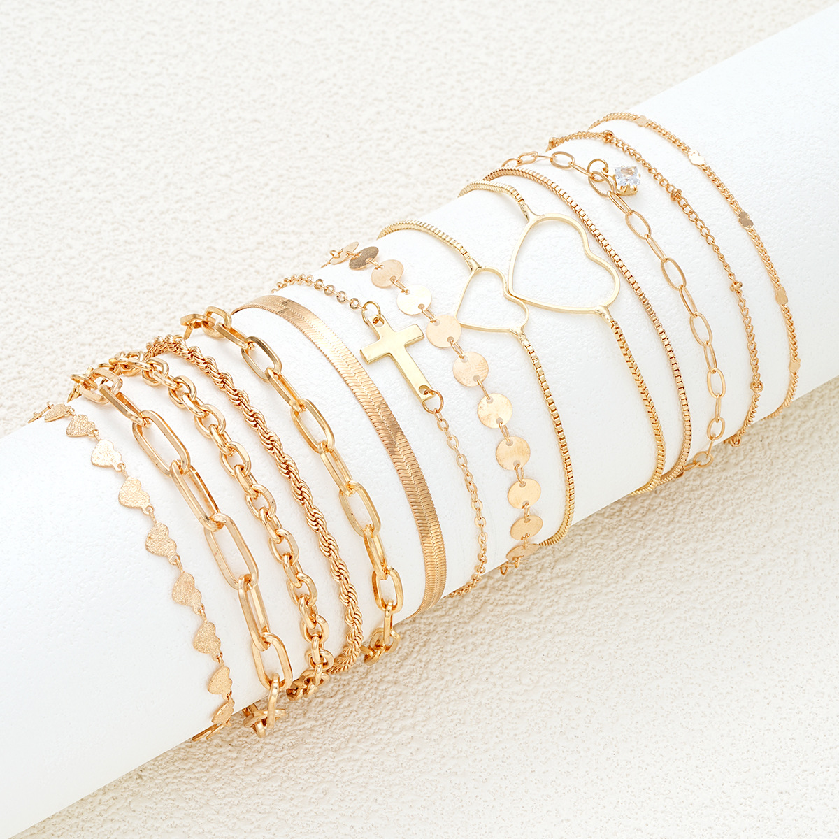 Nieuwe niche mode creatieve ronde liefde kruis armband 14-delige set ontwerp ketting armband_voghion.com