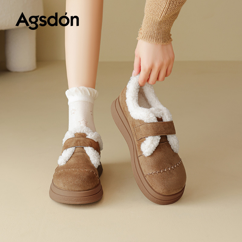 Augu Lion Dengjia Bocken zapatos de terciopelo para mujeres 2025 nuevo otoño invierno zapatos de algodón grueso con suela gruesa para usar zapatos casuales