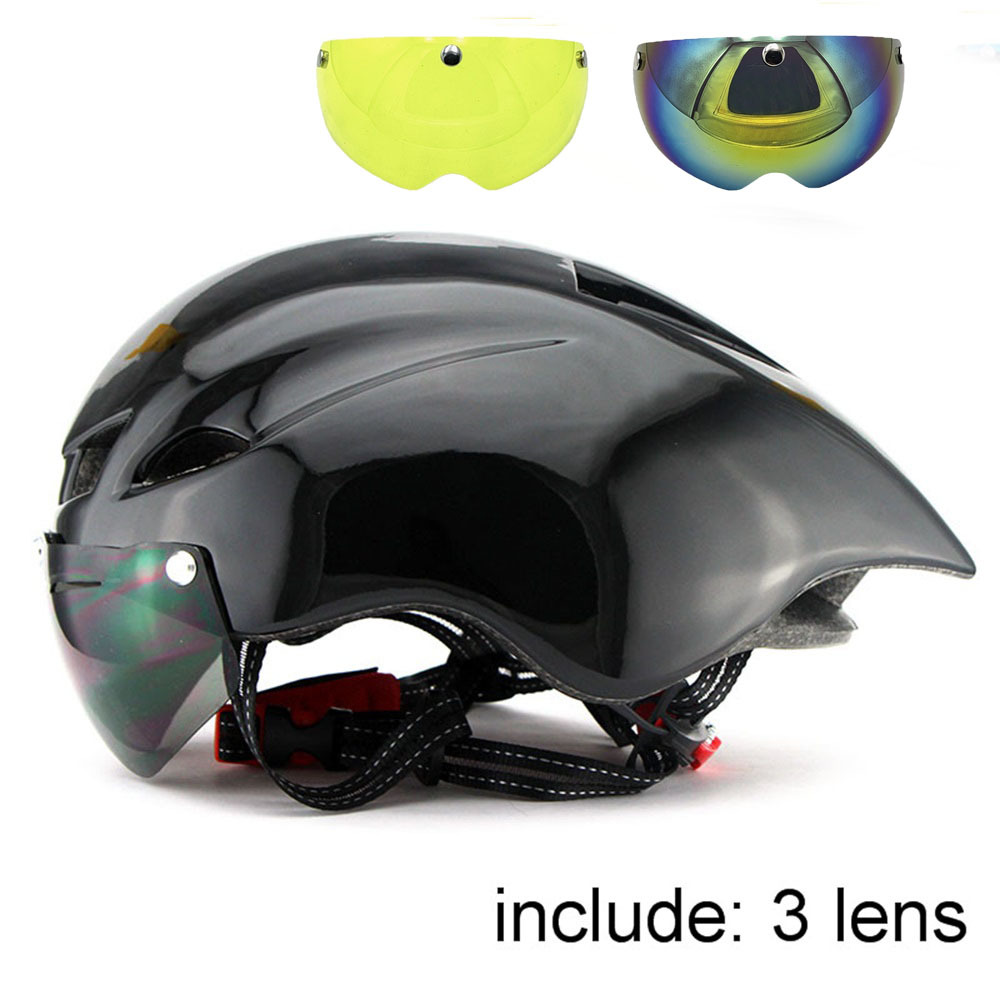 Yumaj's Popular Aer Tt Road Cycling Bicycle Safety Helmet Windproof Magnetic Detachable Lens Cross-Border