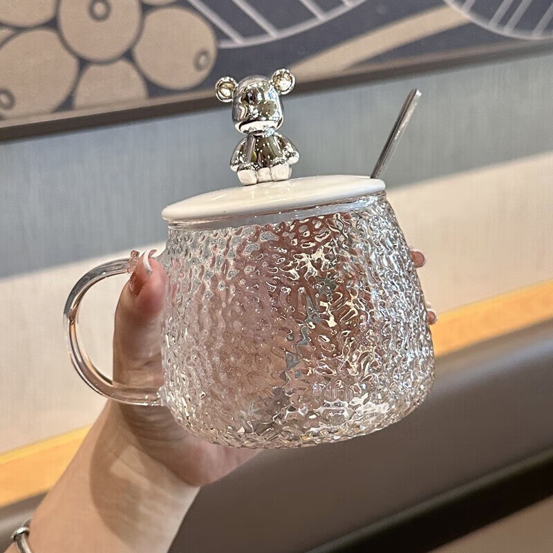 [Selección de calidad y precio] Vaso de vidrio con estampado de martillo de oso 220ML