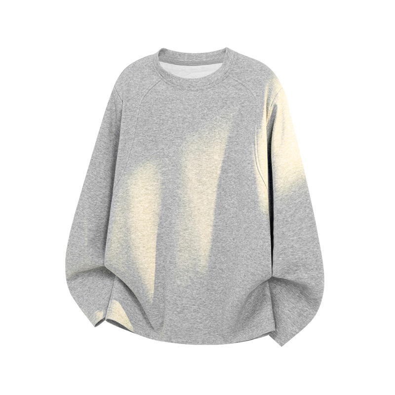 Cleanfit Gray Shoulder-padded Sweatshirt Men, Spring Boxy Heavy-duty Small-neck T-shirt, Suitable For Layering Or_voghion.com