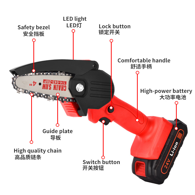 Mini sierra de cadena eléctrica recargable pequeña sierra eléctrica para trabajar la madera sierra eléctrica de una sola mano sierra de mano de una sola mano Sierra de poda eléctrica de litio