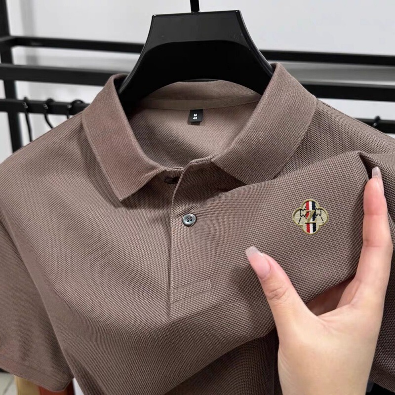 夏綿 100% 半袖 Tシャツメンズ夏ビジネスラペルポロシャツ無地半袖 Tシャツカジュアルで多用途|undefined