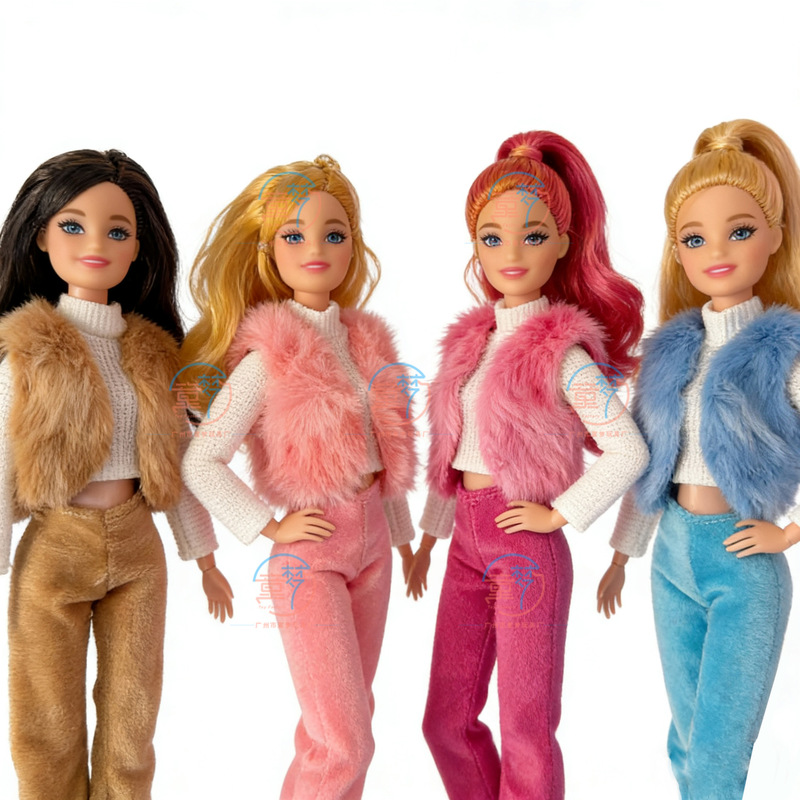 6-Piece Doll Clothes Set for 30cm Barbie Doll, Fashionable Fur Outfit, Cross-Border Wholesale Doll Accessories