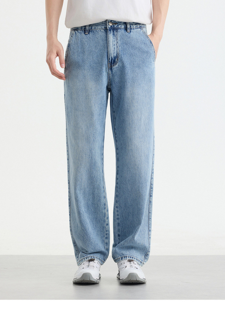 Quần jean nam ống rộng vải Lyocell cotton mềm rũ — Màu xanh da trời chi tiết 12
