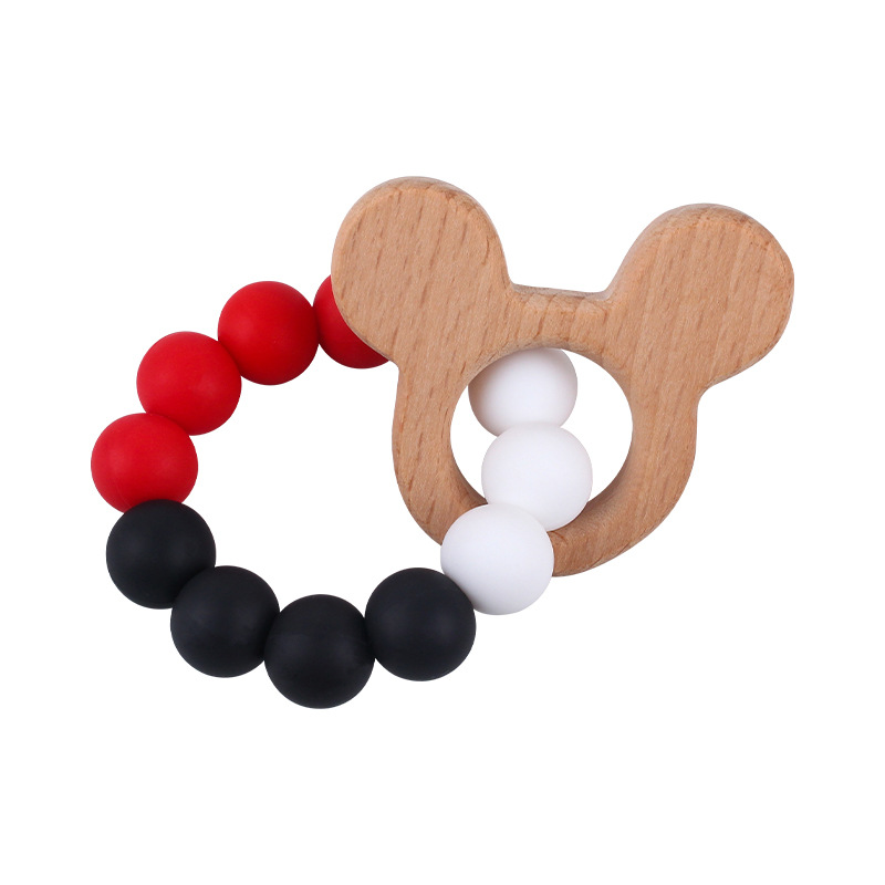 Nueva DIY creativo de dibujos animados juguete de haya mordedor bebé Beech biberón cuentas de silicona pulsera teether stick