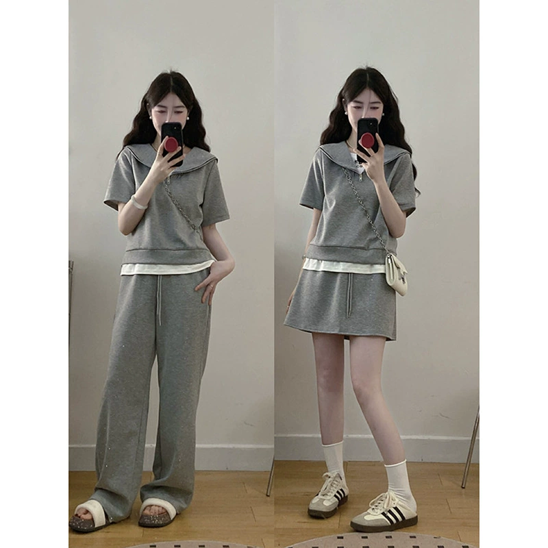 Повседневный костюм больших размеров для женщин, новинка 2025 года, летние топы с короткими рукавами для полных девушек, закрывающие тело и утягивающие брюки, комплект из двух предметов