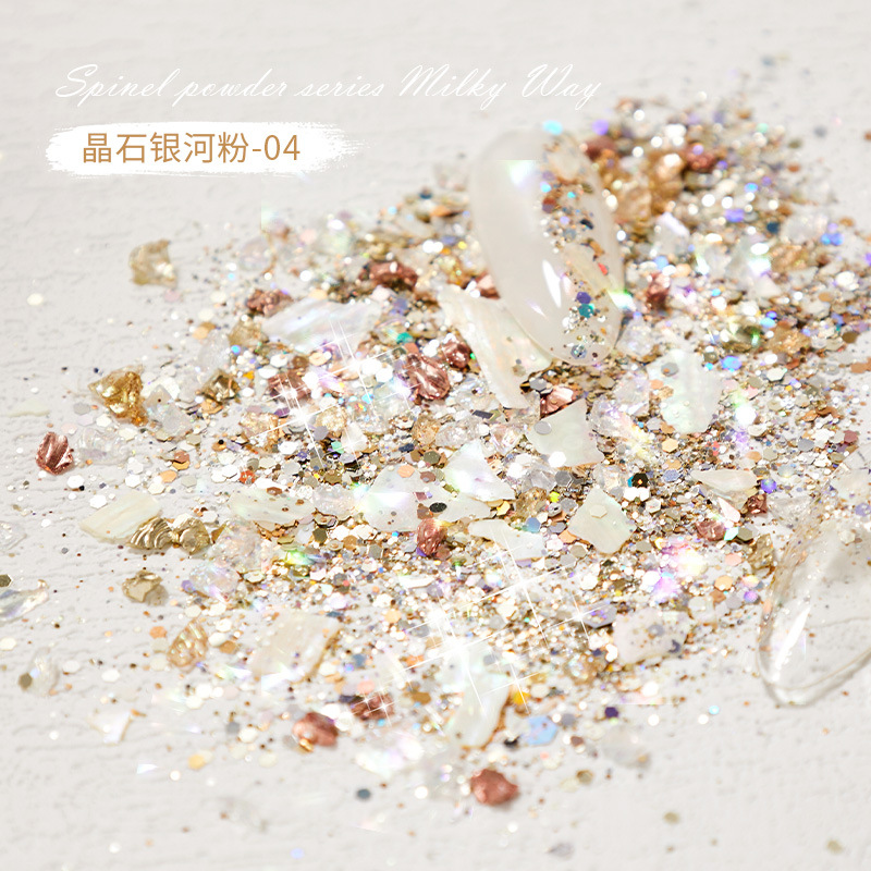 Polvo de cristales galácticos de moda en TikTok 2025, nuevas decoraciones de uñas con purpurina deslumbrante, venta al por mayor del fabricante.