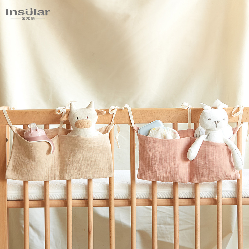 Yinxiuli Crib 스토리지 교수형 가방 트롤리 면 다기능 기저귀 Molar 장난감 압력 접착제 저장 가방 국경