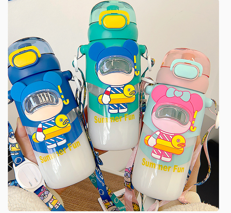 Large-capacity Children's Cute Plastic Water Bottle With Straw display picture 3