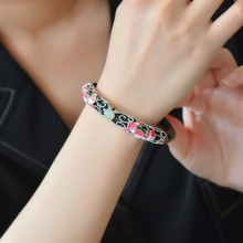 恒鼎盛珠宝【925银镶天然和田墨玉连年如意花丝手镯】圈口54-64号