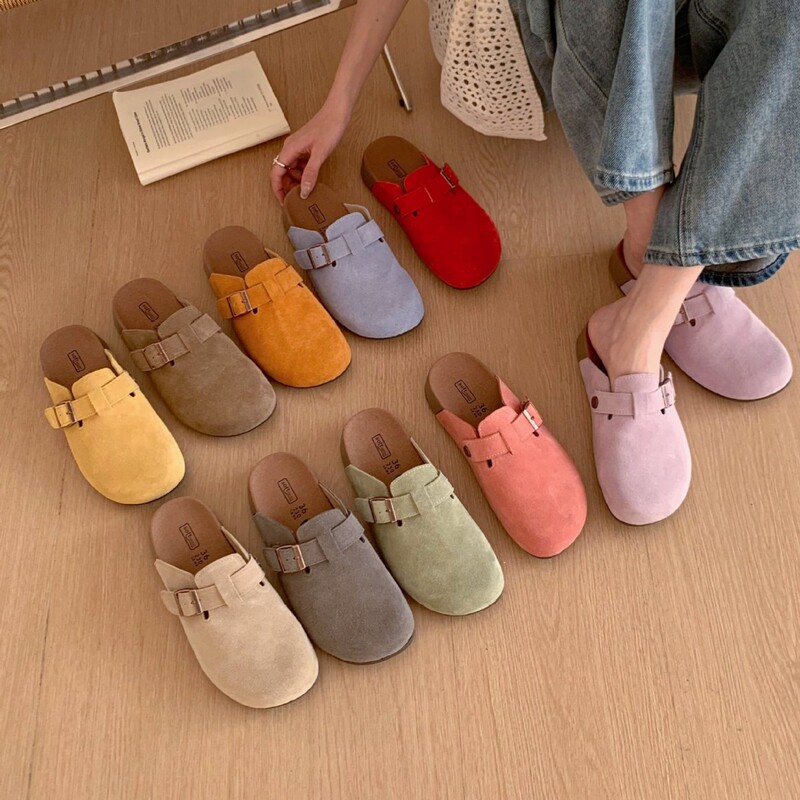 2026 Spring New Style Genuine Leather Birkenstock Shoes for Women, Outdoor Closed-Toe Slip-On Mules with Thick Soles, Versatile Lazy Shoes
