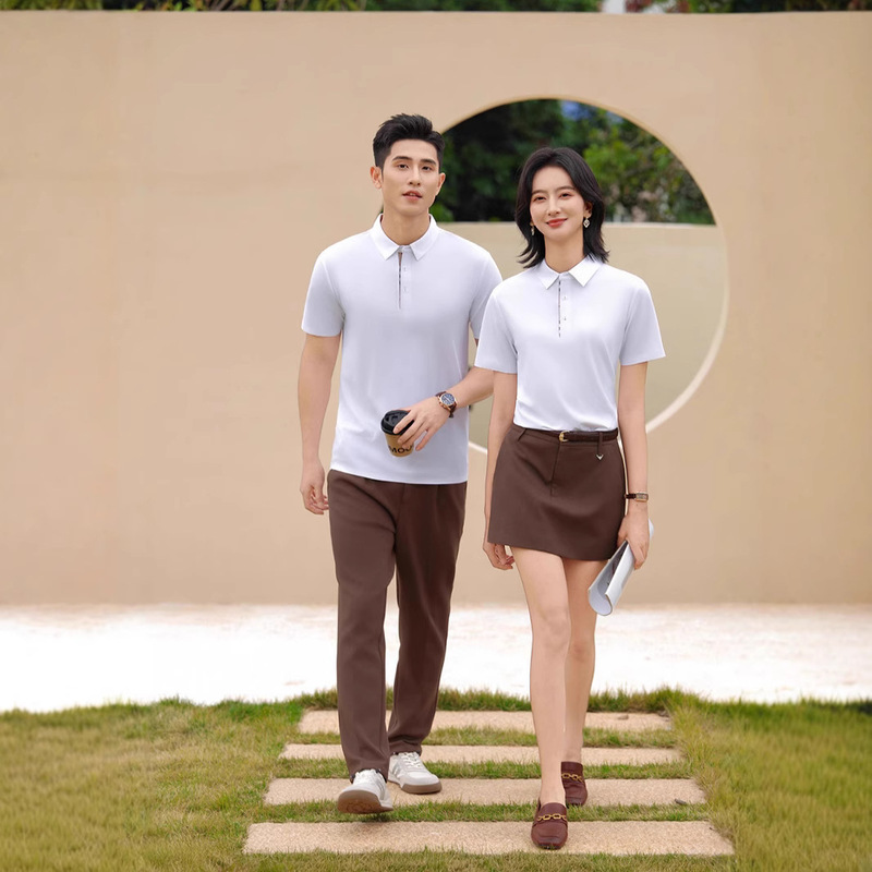 Summer New Advertising Shirt Polo Shirt Unisex Workwear Short-Sleeve Turn-Down Collar Burberry Seamless Custom