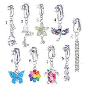 New punch-free fake navel buckle cross-border goods multiple pendant diamond-embedded tassel heart-shaped navel nail ear clip combination