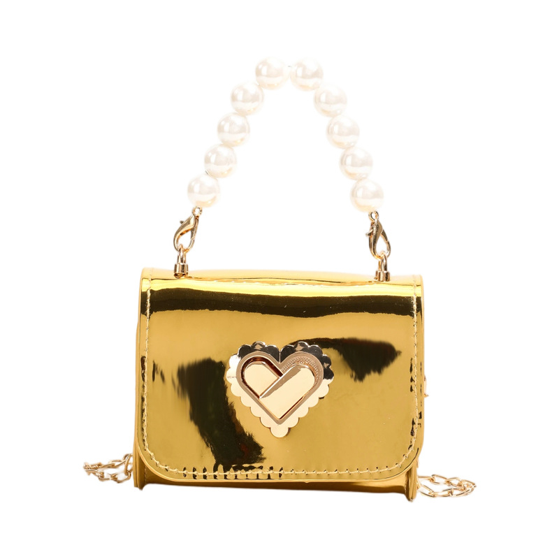 Bolsa de mano de niña de perlas de estilo extranjero dulce amor brillante bolso de cadena de chicas coreana nuevo bolso de niños