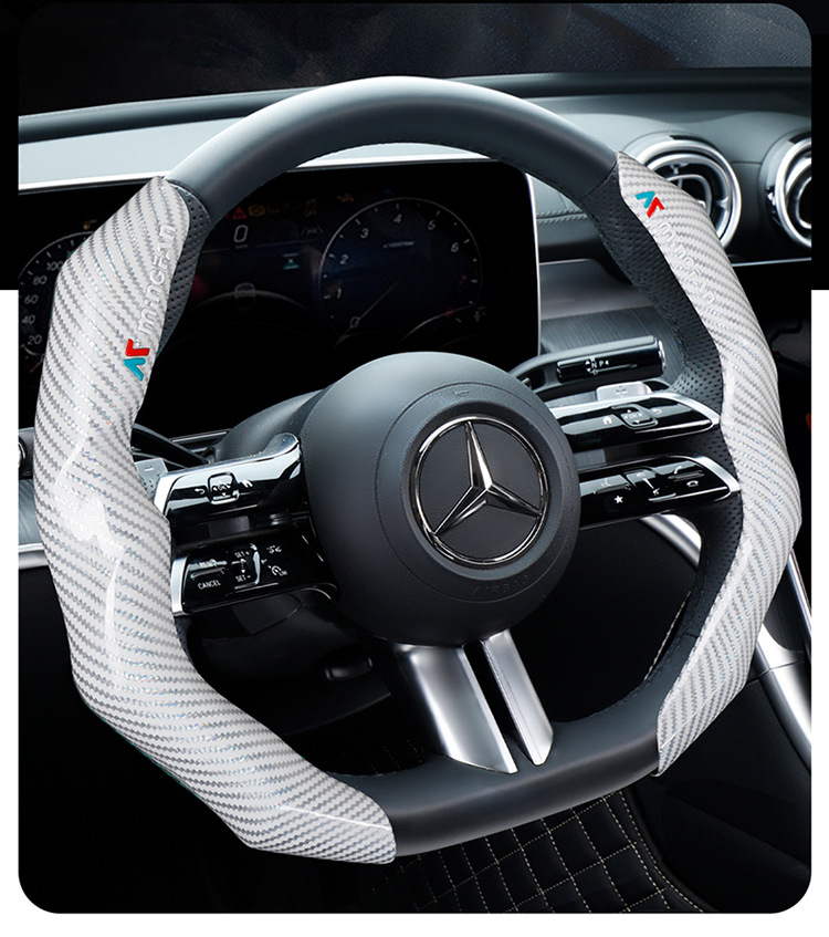 Men's Dynamic and Fashionable Cassette Carbon Fiber Car Steering Wheel Cover Ultra-Thin Anti-Slip 3D Handlebar Cover Suitable for 99% of Cars