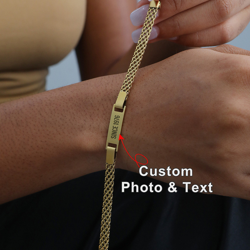 European and American Cross-Border Jewelry Jewelry Splicing Chain Stainless Steel Non-Fading Bracelet Personalized Custom Name Date Engraving