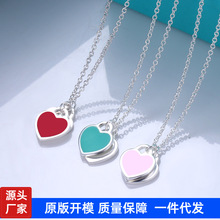 钛钢珐琅爱心项链女 t家双心蓝心红心粉心吊坠锁骨链厂家批发代发