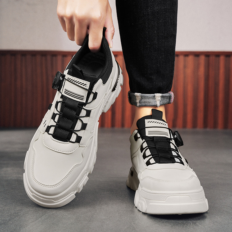 2024 otoño nuevo botón giratorio sin lazos hombre baja zapatos de cuero de moda casual zapatos de hombre de altura