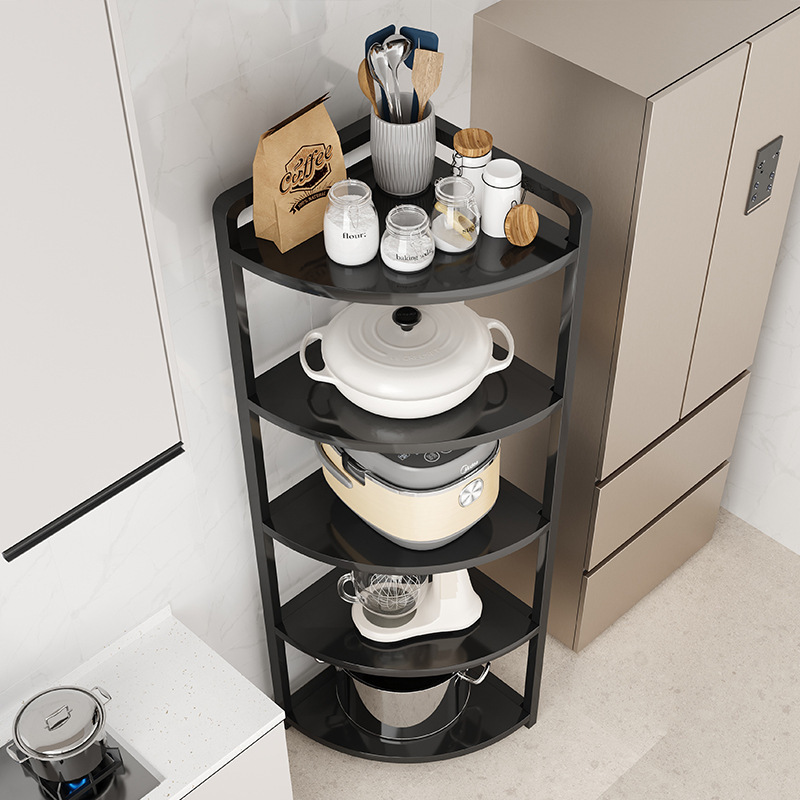 Estante de esquina de cocina multifuncional Estante de almacenamiento de piso de esquina de hueco Estante de almacenamiento de olla triangular multicapa