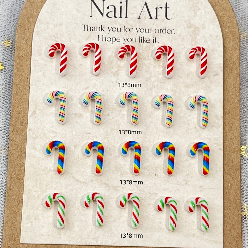 Cross-border Christmas candy cane nail art decorations, featuring simulated rainbow-colored candies, Christmas cartoon resin, and DIY nail accessories Cross-border Christmas candy cane nail art decorations, featuring simulated rainbow-colored candies, Christmas cartoon resin, and DIY nail accessories