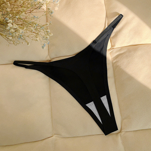 Foreign trade cross-border ice silk T-string pants solid color thong women's pure lust style women's pure cotton sexy high elastic briefs