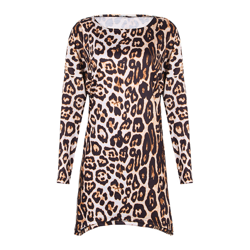 leopard print long-sleeved loose dress NSKX36818