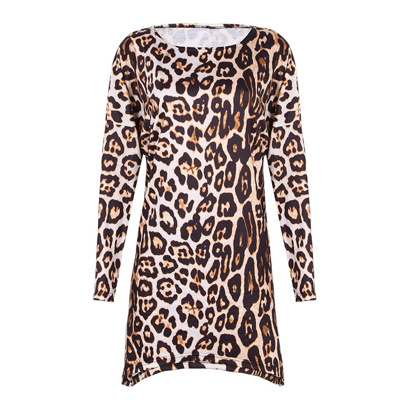 Vestido suelto de manga larga con estampado de leopardo NSKX36818