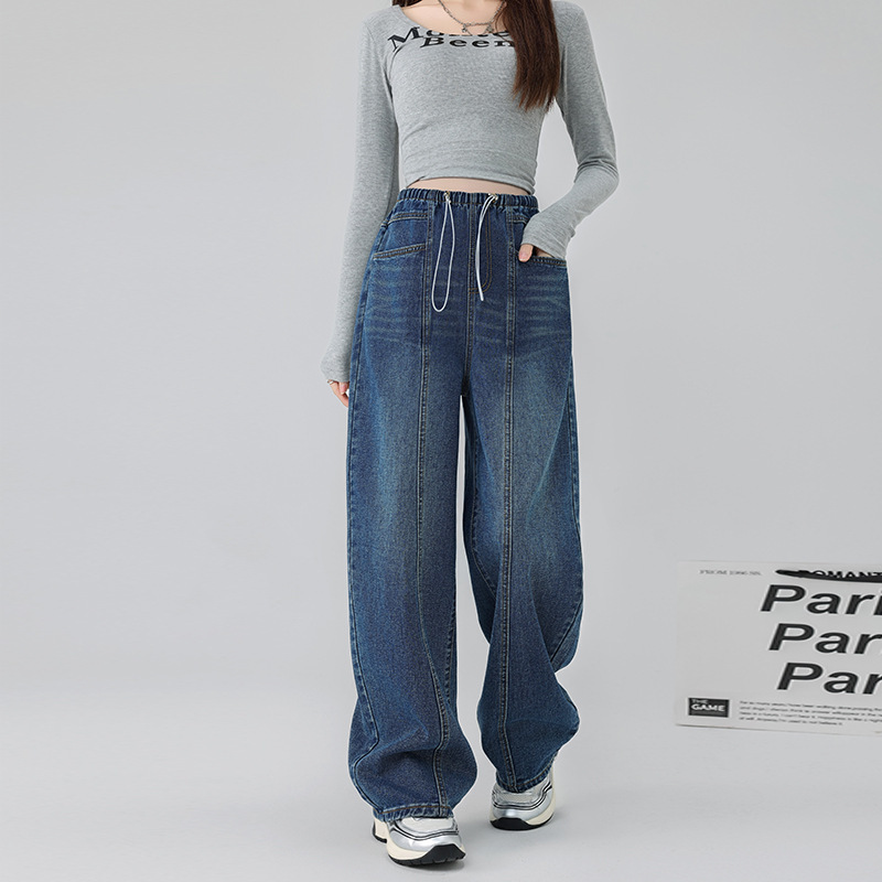 Pregnant women's pants spring wear 2025 new drawstring small machete pants Denim belly spring pants