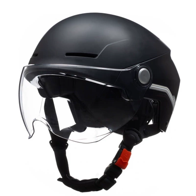 Motosiklet kaskı (dəbilqə) — motorcycle Men's Four Seasons helmet - matte-black-with-short-transparent