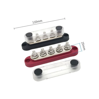Power supply, ignition system accessories | Terminal for Organizing Power - red-and-black-pair-of-5-way-busbars-code-shlp-m6-5