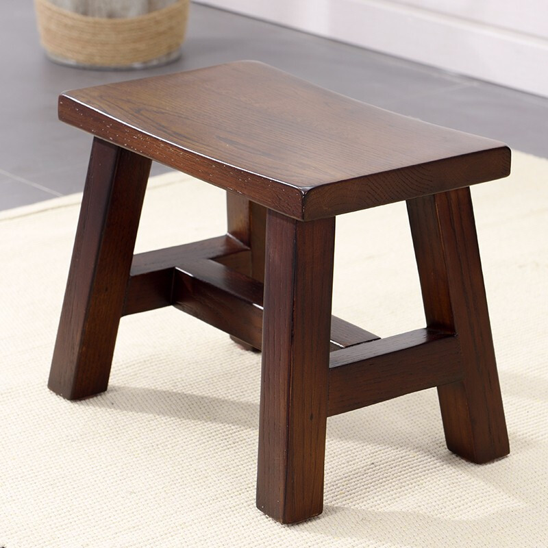 家逸实木小凳子红橡美式矮凳家用小板凳客厅木凳复古换鞋凳小方凳|ru