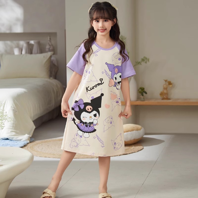 Cotton pijama, thin summer cute mini-skirt for princess, 100% cotton, with short sleeve, for teenagers, round collar