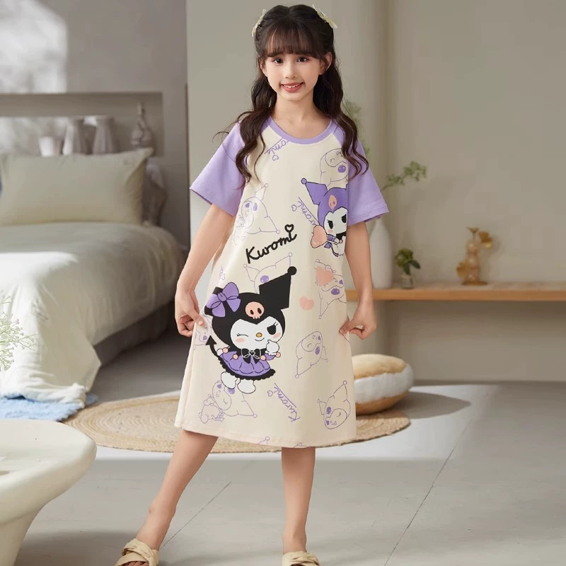 Cotton pijama, thin summer cute mini-skirt for princess, 100% cotton, with short sleeve, for teenagers, round collar