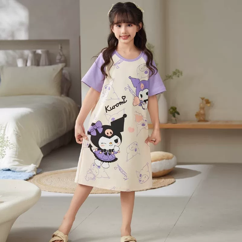 Cotton pijama, thin summer cute mini-skirt for princess, 100% cotton, with short sleeve, for teenagers, round collar