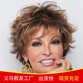 2025外贸假发欧美女短发蓬松棕色翻翘短直发化纤发头套速卖通wigs