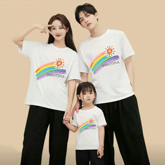 Special Parent-Child Outfit Sunny Seven-Color Rainbow School Sports Class Uniform for a Family of Three or Four Cotton Short T-shirts