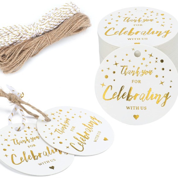 圆形烫金 thank you 谢谢空白书写 祝贺吊卡礼品包装礼物装饰卡牌