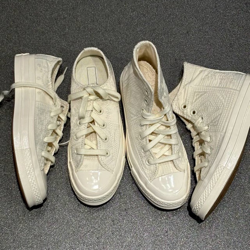 Summer Embroidered White Shoes Chuck70 Cream White Lace Casual Sports Canvas Shoes High/Low Top Retro Beige Summer Embroidered White Shoes Chuck70 Cream White Lace Casual Sports Canvas Shoes High/Low Top Retro Beige