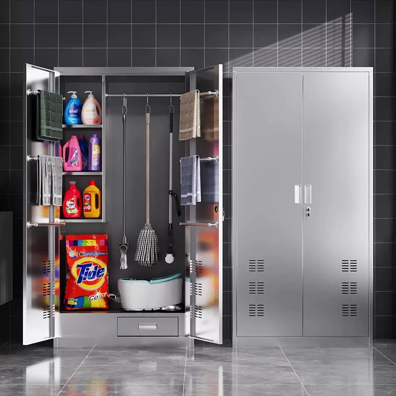 不锈钢清洁柜杂物柜阳台收纳柜保洁柜扫把拖把家政工具储物柜子