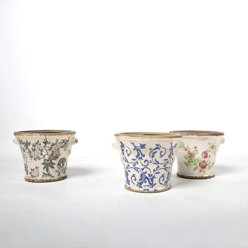 Винтаж старый ледяной трещины глазури крышка цветок керамический цветочный горшок растение мясистое зеленое растение цветочный горшок гончарный горшок домашний дом